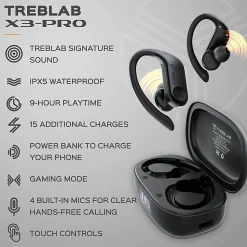 TREBLAB X3 Pro - True Wireless Earbuds with Earhooks - 145H Battery Life, Bluetooth 5.0, IPX5 Waterproof Earbuds - X3PROB
