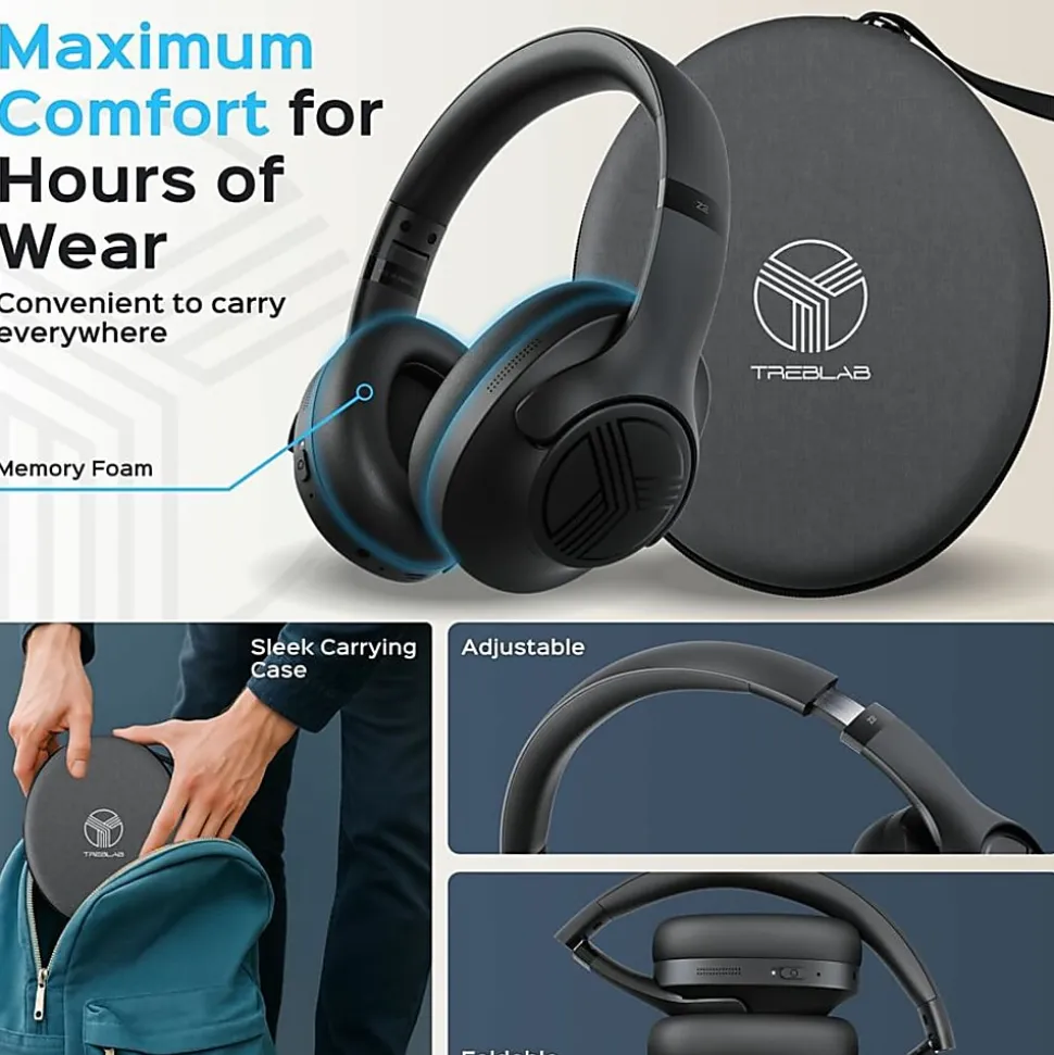 TREBLAB Z2|Over Ear Workout Headphones with Microphone|Bluetooth 5.0, ANC|Wireless Headphones - Z2