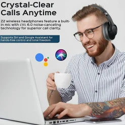 TREBLAB Z2|Over Ear Workout Headphones with Microphone|Bluetooth 5.0, ANC|Wireless Headphones - Z2