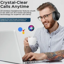 TREBLAB Z2 |Over Ear Workout Headphones with Microphone |Bluetooth 5.0, ANC|Wireless Headphones - Z2B