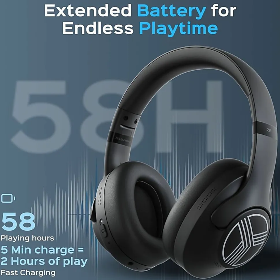 TREBLAB Z2 |Over Ear Workout Headphones with Microphone |Bluetooth 5.0, ANC|Wireless Headphones - Z2B