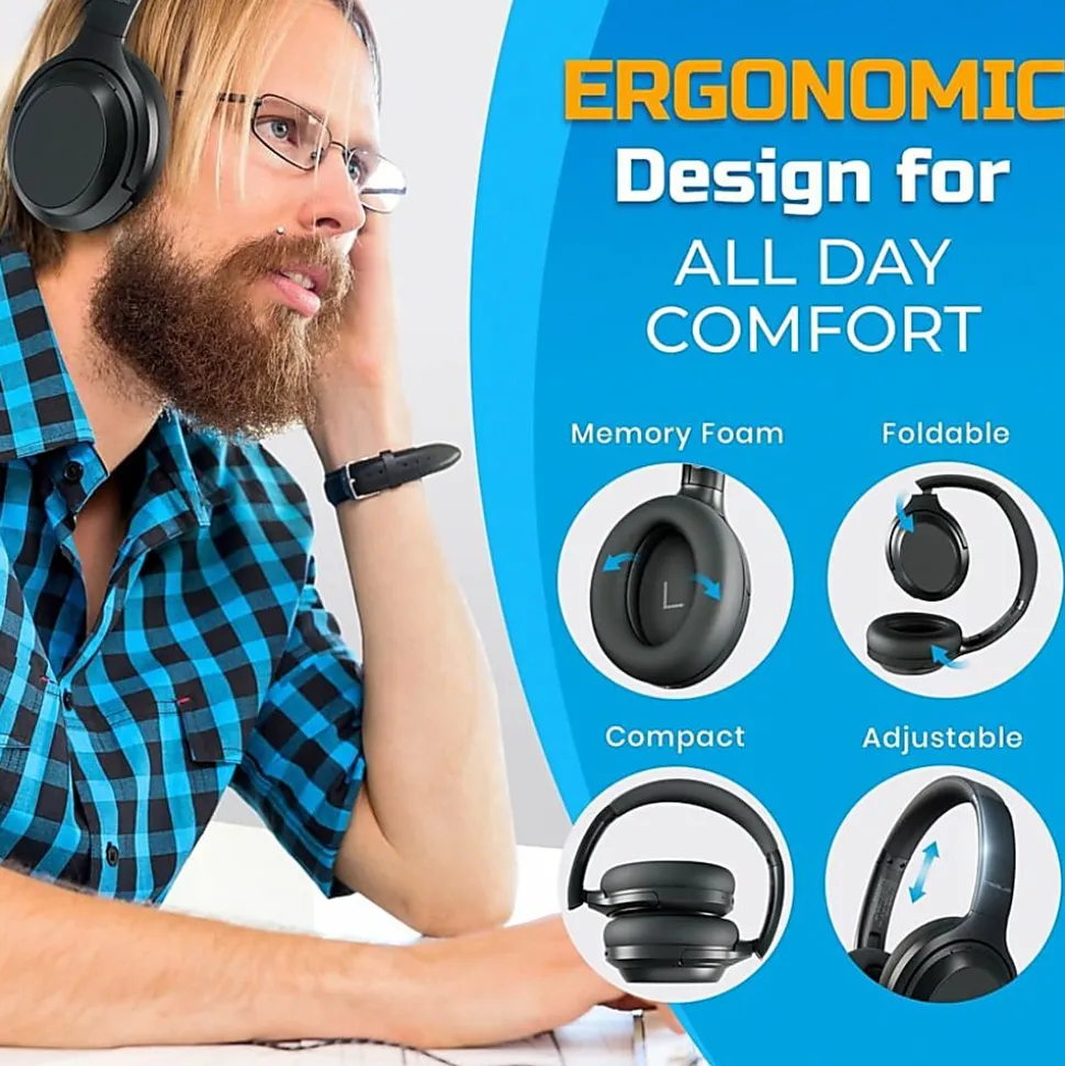 Treblab Z7 PRO, Hybrid Active Noise Canceling Headphones with Mic, 45H Playtime, Z7PRO