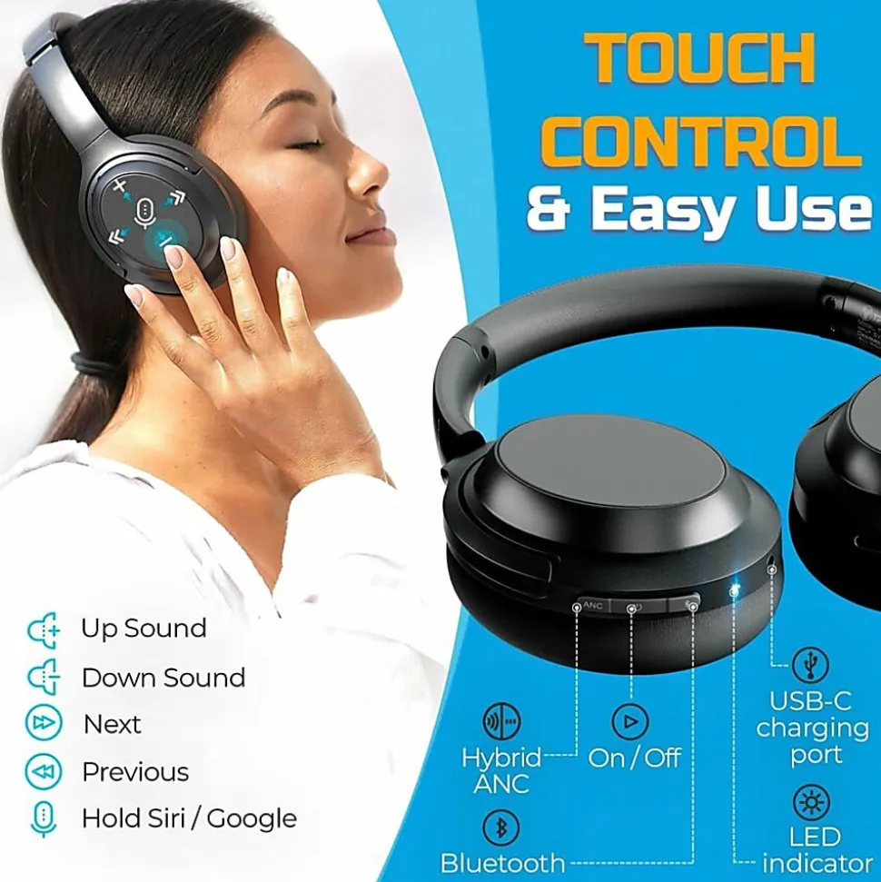 Treblab Z7 PRO, Hybrid Active Noise Canceling Headphones with Mic, 45H Playtime, Z7PRO