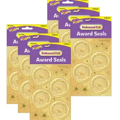 Trend Award Seal Stickers, Congratulations Gold, 32 Stickers Per Pack, Set Of 6 Packs