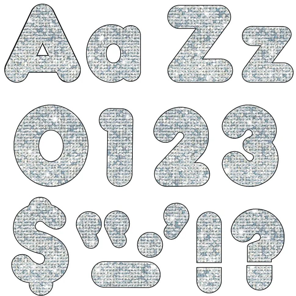 Trend Casual Combo Ready Letters, 4", Silver Sparkle, 182 Letters Per Pack, Set Of 3 Packs