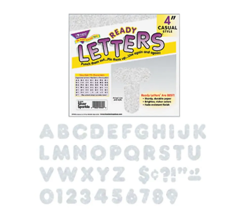 TREND Casual Style Sparkle Letters/Numbers, 4", Silver