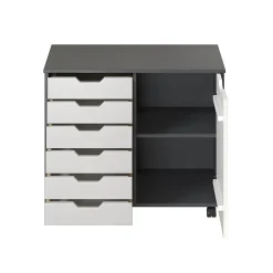 Trendfurn Omnia 1-Door Roll Cart, 6 Drawers, 25-3/4” x 31-1/3”, Gray/White