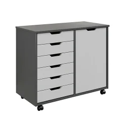 Trendfurn Omnia 1-Door Roll Cart, 6 Drawers, 25-3/4” x 31-1/3”, Gray/White