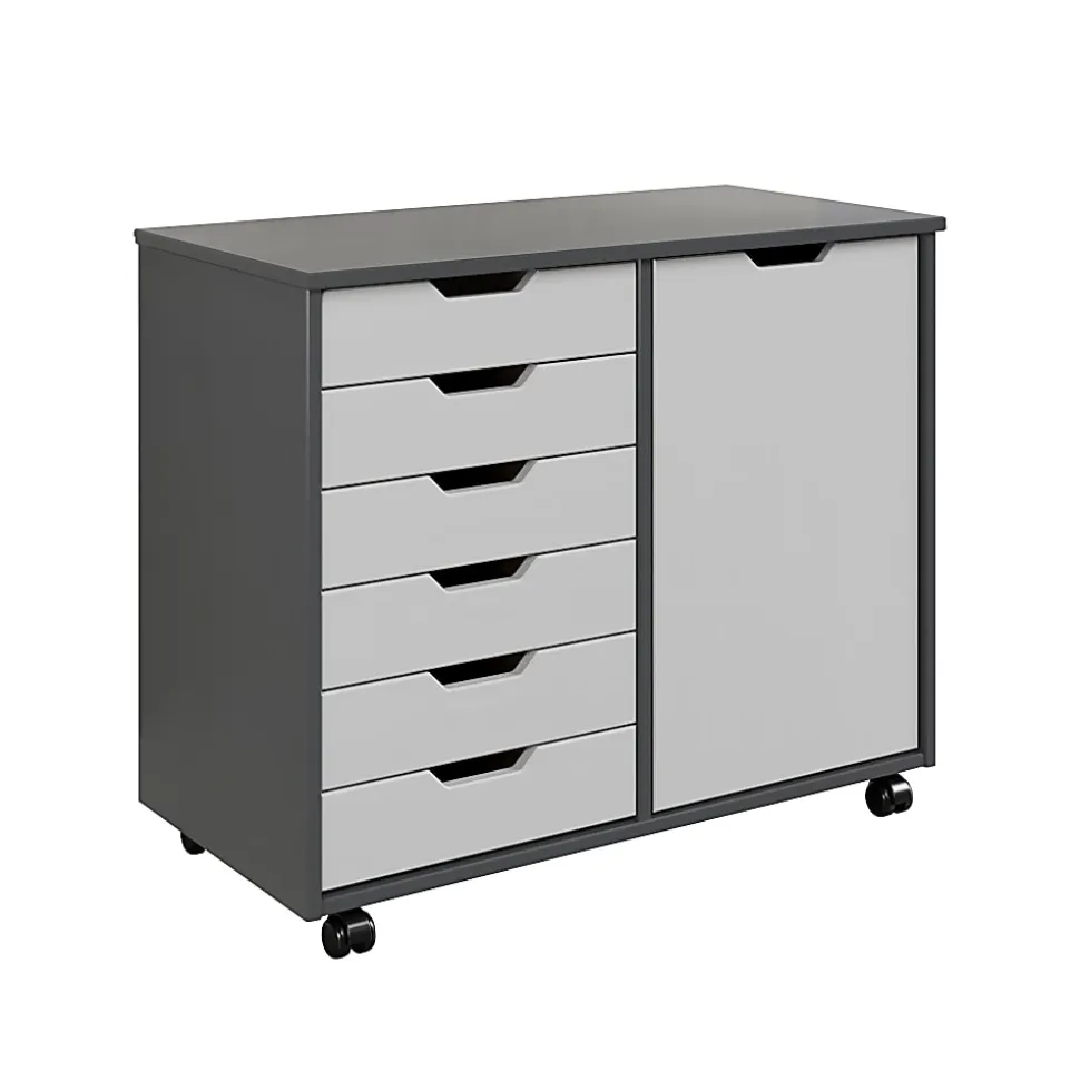 Trendfurn Omnia 1-Door Roll Cart, 6 Drawers, 25-3/4” x 31-1/3”, Gray/White