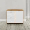 Trendfurn Omnia 1-Door Roll Cart, 6 Drawers, 25-3/4” x 31-1/3”, Honey/White