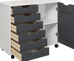 Trendfurn Omnia 1-Door Roll Cart, 6 Drawers, 25-3/4” x 31-1/3”, White/Gray