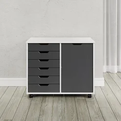 Trendfurn Omnia 1-Door Roll Cart, 6 Drawers, 25-3/4” x 31-1/3”, White/Gray