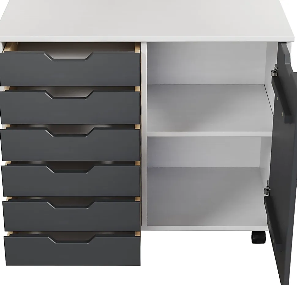 Trendfurn Omnia 1-Door Roll Cart, 6 Drawers, 25-3/4” x 31-1/3”, White/Gray