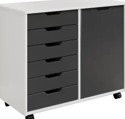 Trendfurn Omnia 1-Door Roll Cart, 6 Drawers, 25-3/4” x 31-1/3”, White/Gray