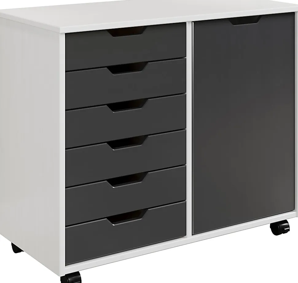 Trendfurn Omnia 1-Door Roll Cart, 6 Drawers, 25-3/4” x 31-1/3”, White/Gray