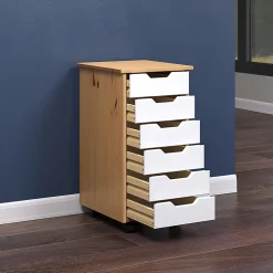 Trendfurn Omnia Narrow Roll Cart, 6 Drawers, 25-3/4” x 13-2/5”, Honey/White
