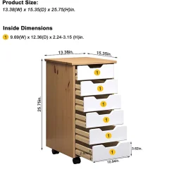 Trendfurn Omnia Narrow Roll Cart, 6 Drawers, 25-3/4” x 13-2/5”, Honey/White