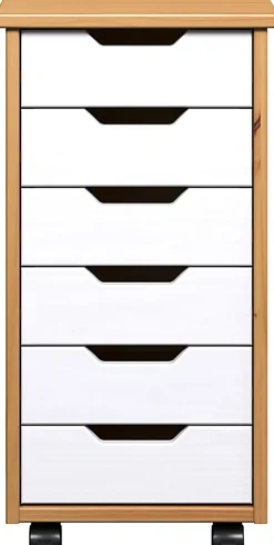 Trendfurn Omnia Narrow Roll Cart, 6 Drawers, 25-3/4” x 13-2/5”, Honey/White