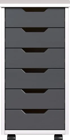 Trendfurn Omnia Narrow Roll Cart, 6 Drawers, 25-3/4” x 13-2/5”, White/Gray