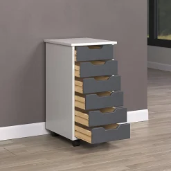 Trendfurn Omnia Narrow Roll Cart, 6 Drawers, 25-3/4” x 13-2/5”, White/Gray