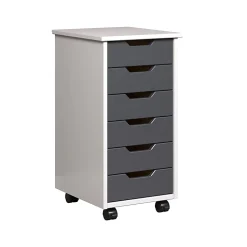 Trendfurn Omnia Narrow Roll Cart, 6 Drawers, 25-3/4” x 13-2/5”, White/Gray