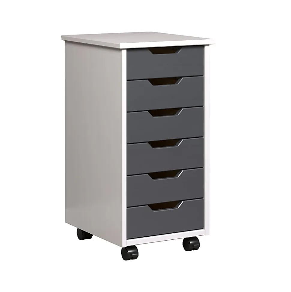 Trendfurn Omnia Narrow Roll Cart, 6 Drawers, 25-3/4” x 13-2/5”, White/Gray