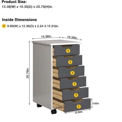 Trendfurn Omnia Narrow Roll Cart, 6 Drawers, 25-3/4” x 13-2/5”, White/Gray
