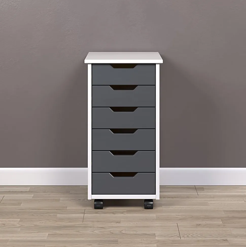 Trendfurn Omnia Narrow Roll Cart, 6 Drawers, 25-3/4” x 13-2/5”, White/Gray