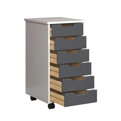 Trendfurn Omnia Narrow Roll Cart, 6 Drawers, 25-3/4” x 13-2/5”, White/Gray