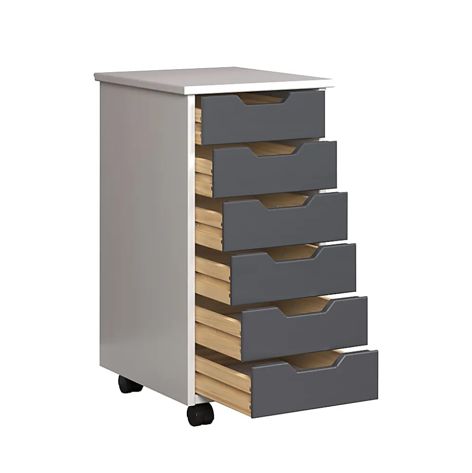 Trendfurn Omnia Narrow Roll Cart, 6 Drawers, 25-3/4” x 13-2/5”, White/Gray
