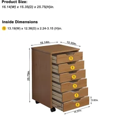 Trendfurn Omnia Wide Roll Cart, 6 Drawers, 25-3/4” x 16-1/8”, Honey