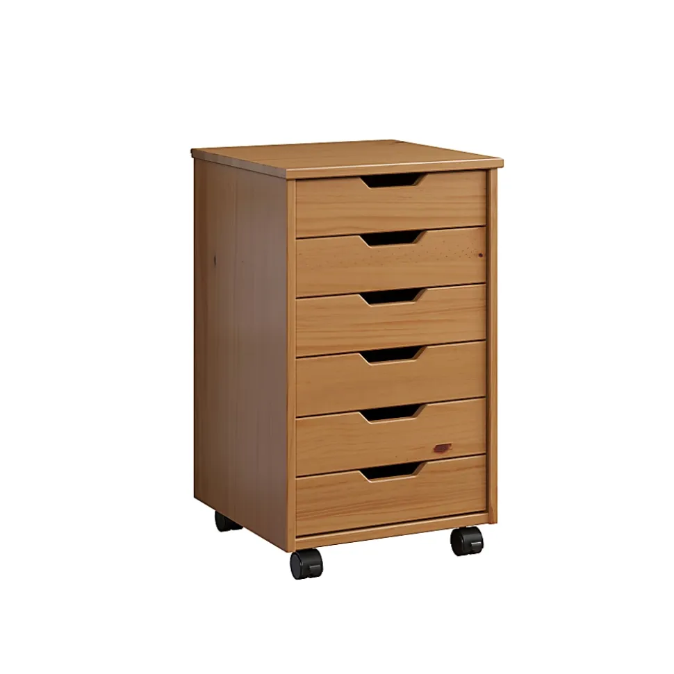 Trendfurn Omnia Wide Roll Cart, 6 Drawers, 25-3/4” x 16-1/8”, Honey