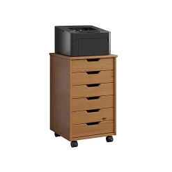 Trendfurn Omnia Wide Roll Cart, 6 Drawers, 25-3/4” x 16-1/8”, Honey