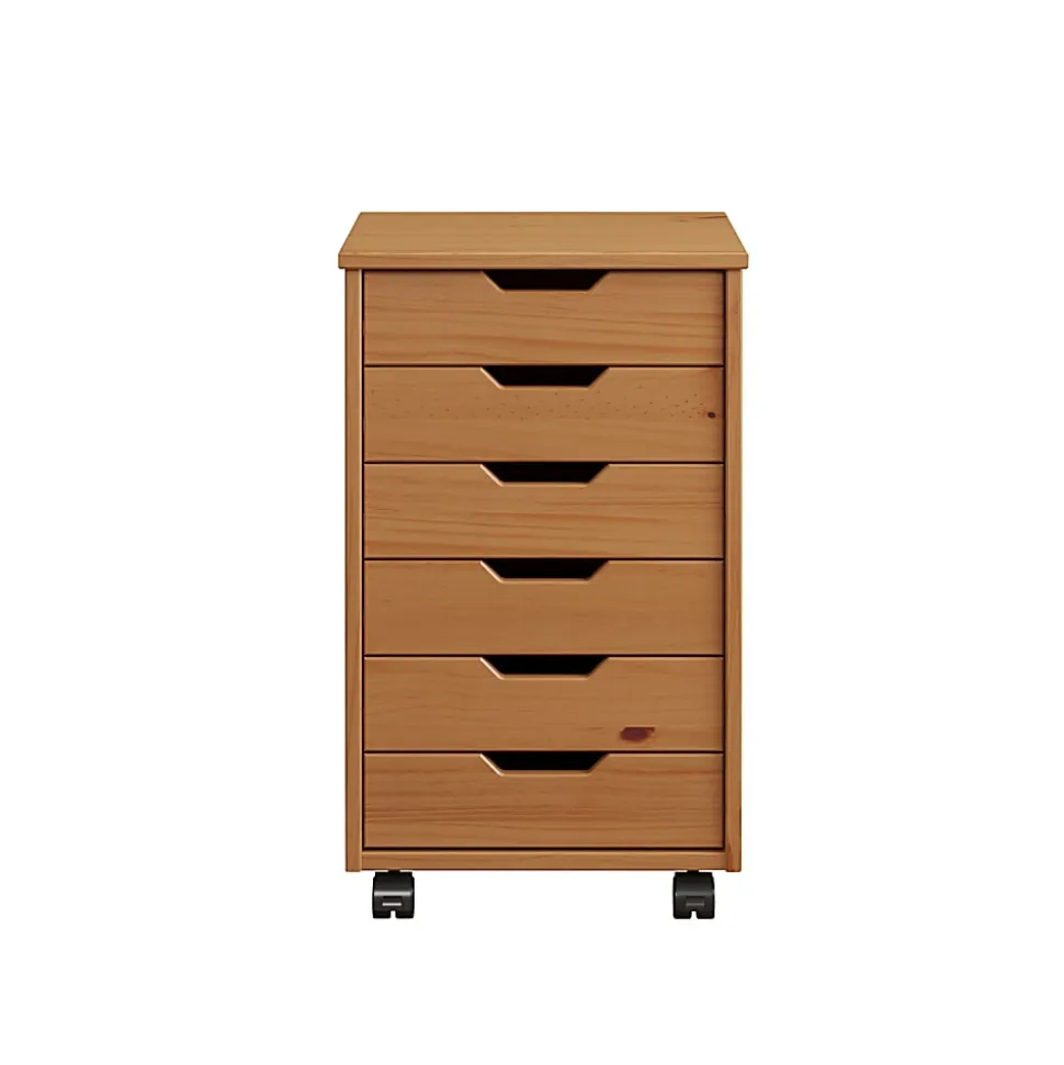 Trendfurn Omnia Wide Roll Cart, 6 Drawers, 25-3/4” x 16-1/8”, Honey