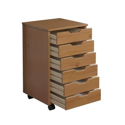 Trendfurn Omnia Wide Roll Cart, 6 Drawers, 25-3/4” x 16-1/8”, Honey