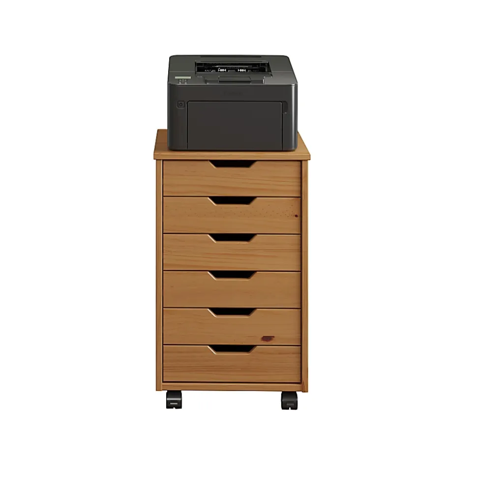 Trendfurn Omnia Wide Roll Cart, 6 Drawers, 25-3/4” x 16-1/8”, Honey