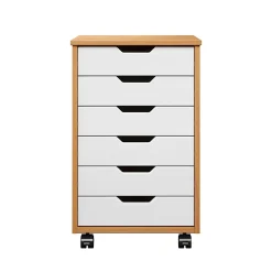 Trendfurn Omnia Wide Roll Cart, 6 Drawers, 25-3/4” x 16-1/8”, White/Honey