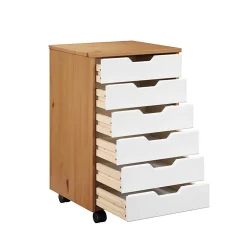 Trendfurn Omnia Wide Roll Cart, 6 Drawers, 25-3/4” x 16-1/8”, White/Honey