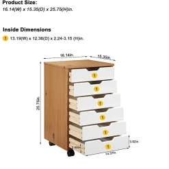 Trendfurn Omnia Wide Roll Cart, 6 Drawers, 25-3/4” x 16-1/8”, White/Honey
