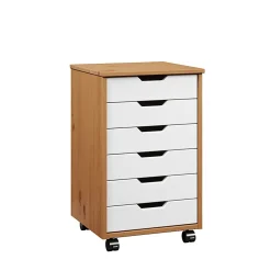 Trendfurn Omnia Wide Roll Cart, 6 Drawers, 25-3/4” x 16-1/8”, White/Honey