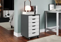 Trendfurn Omnia Wide Roll Cart, 6 Drawers, 25-3/4” x 16-1/8”, Gray/White