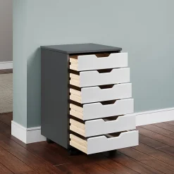 Trendfurn Omnia Wide Roll Cart, 6 Drawers, 25-3/4” x 16-1/8”, Gray/White