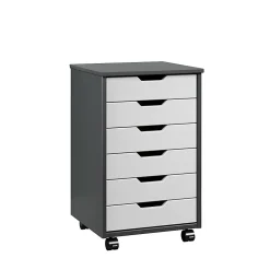 Trendfurn Omnia Wide Roll Cart, 6 Drawers, 25-3/4” x 16-1/8”, Gray/White