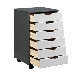 Trendfurn Omnia Wide Roll Cart, 6 Drawers, 25-3/4” x 16-1/8”, Gray/White