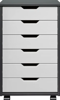 Trendfurn Omnia Wide Roll Cart, 6 Drawers, 25-3/4” x 16-1/8”, Gray/White