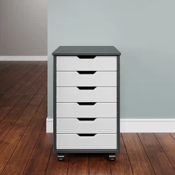 Trendfurn Omnia Wide Roll Cart, 6 Drawers, 25-3/4” x 16-1/8”, Gray/White