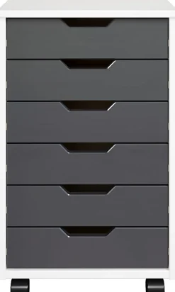 Trendfurn Omnia Wide Roll Cart, 6 Drawers, 25-3/4” x 16-1/8”, White/Gray