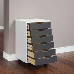 Trendfurn Omnia Wide Roll Cart, 6 Drawers, 25-3/4” x 16-1/8”, White/Gray