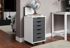 Trendfurn Omnia Wide Roll Cart, 6 Drawers, 25-3/4” x 16-1/8”, White/Gray