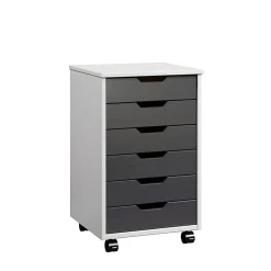 Trendfurn Omnia Wide Roll Cart, 6 Drawers, 25-3/4” x 16-1/8”, White/Gray